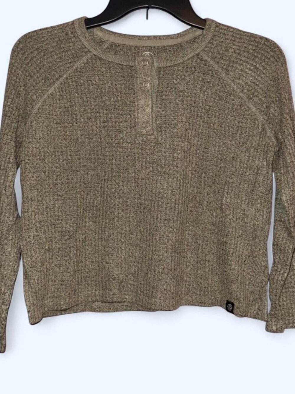 Olive Waffle Knit Button Top